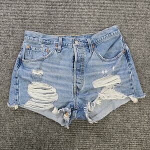 Levi's 501 Shorts Womens 31 Blue High Rise Distressed Button Fly Cutoff